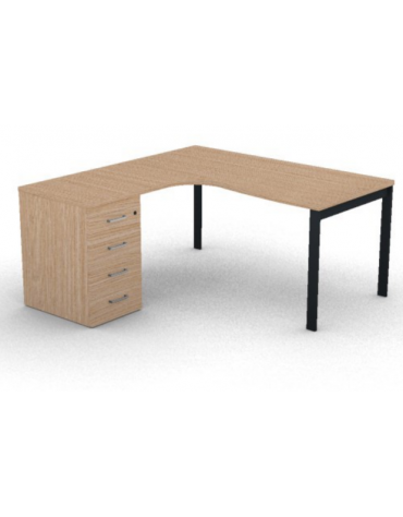 Workstation Sx con cassettiera portante e gambe a ponte - piano melaminico spessore mm 30 - Colori a scelta - cm 160x160x74,5h