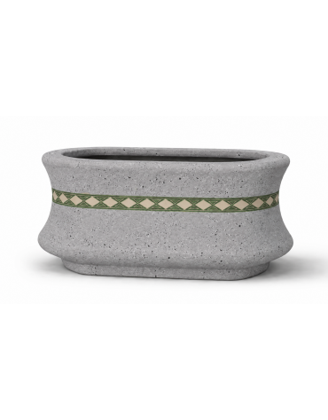 Fioriera ovale in cemento calcestruzzo colore Grigio pietra - con greca decorativa - cm 100x60x65h - Conforme ai CAM