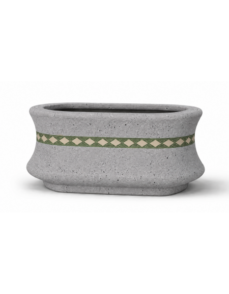 Fioriera ovale in cemento calcestruzzo colore Grigio pietra - con greca decorativa - cm 100x60x65h - Conforme ai CAM