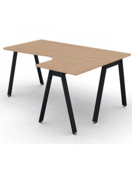 Workstation Dx forma a L con piano melaminico spessore mm 25 e gambe inclinate metalliche - Colori a scelta - cm 160x120x74h