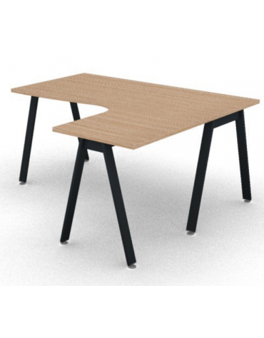 Workstation Dx forma a L con piano melaminico spessore mm 25 e gambe inclinate metalliche - Colori a scelta - cm 160x140x74h
