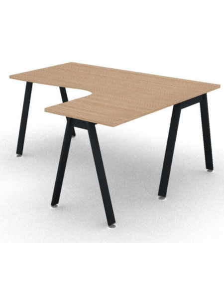 Workstation Dx forma a L con piano melaminico spessore mm 25 e gambe inclinate metalliche - Colori a scelta - cm 160x140x74h