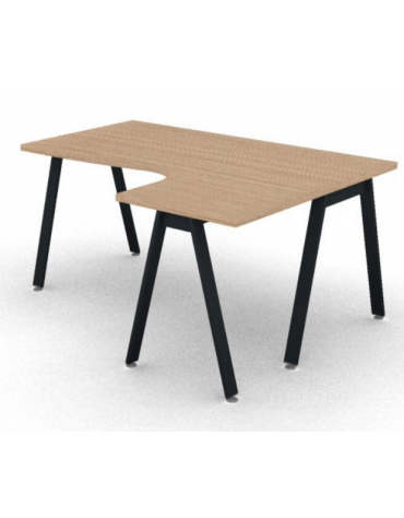 Workstation Dx forma a L con piano melaminico spessore mm 30 e gambe inclinate metalliche - Colori a scelta - cm 160x120x74,5h