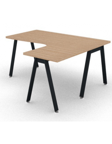Workstation Dx forma a L con piano melaminico spessore mm 30 e gambe inclinate metalliche - Colori a scelta - cm 160x140x74,5h