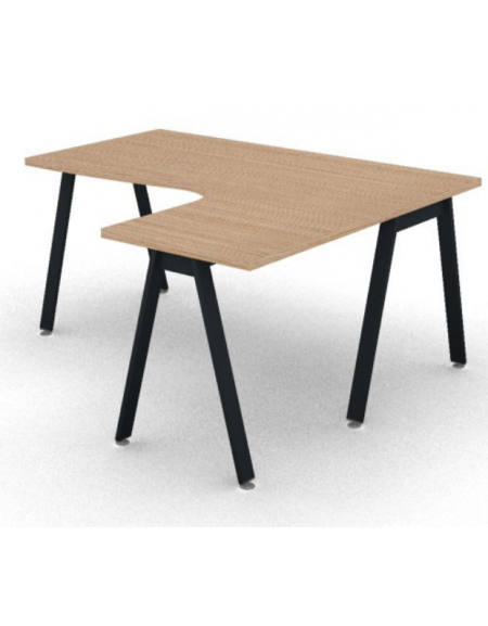 Workstation Dx forma a L con piano melaminico spessore mm 30 e gambe inclinate metalliche - Colori a scelta - cm 160x140x74,5h