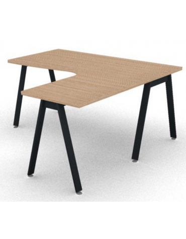 Workstation Dx forma a L con piano melaminico spessore mm 30 e gambe inclinate metalliche - Colori a scelta - cm 160x160x74,5h
