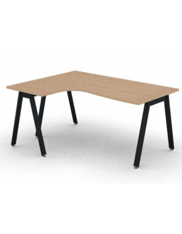 Workstation Sx forma a L con piano melaminico spessore mm 25 e gambe inclinate metalliche - Colori a scelta - cm 160x120x74h