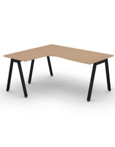 Workstation Sx forma a L con piano melaminico spessore mm 25 e gambe inclinate metalliche - Colori a scelta - cm 160x140x74h