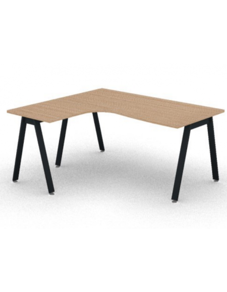 Workstation Sx forma a L con piano melaminico spessore mm 25 e gambe inclinate metalliche - Colori a scelta - cm 160x140x74h