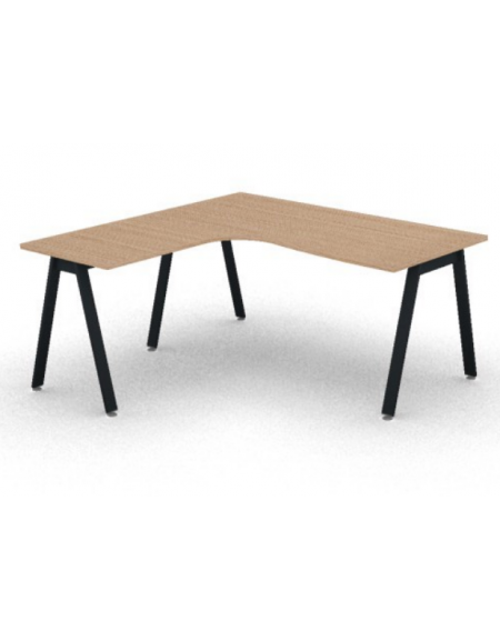 Workstation Sx forma a L con piano melaminico spessore mm 25 e gambe inclinate metalliche - Colori a scelta - cm 160x160x74h