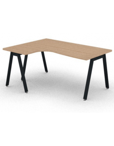 Workstation Sx forma a L con piano melaminico spessore mm 30 e gambe inclinate metalliche - Colori a scelta - cm 160x120x74,5h