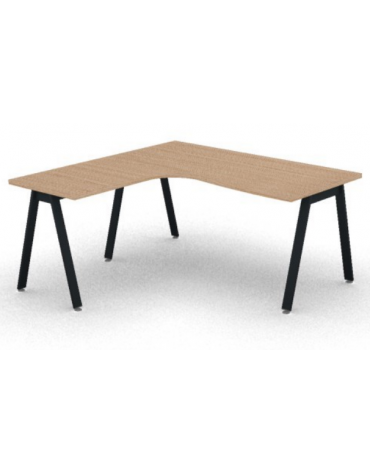 Workstation Sx forma a L con piano melaminico spessore mm 30 e gambe inclinate metalliche - Colori a scelta - cm 160x160x74,5h