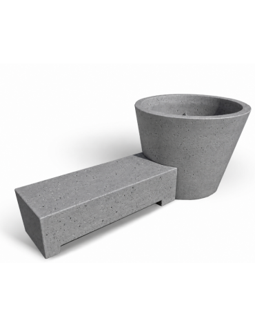 Panchina monoblocco con seduta e fioriera tonda in cemento - colore Grigio pietra - cm 230x129x100h - Conforme ai CAM