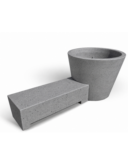 Panchina monoblocco con seduta e fioriera tonda in cemento - colore Grigio pietra - cm 230x129x100h - Conforme ai CAM