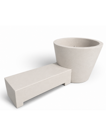 Panchina monoblocco con seduta e fioriera tonda in cemento - colore Bianco pietra - cm 230x129x100h - Conforme ai CAM
