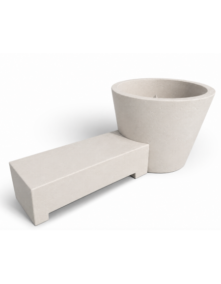 Panchina monoblocco con seduta e fioriera tonda in cemento - colore Bianco pietra - cm 230x129x100h - Conforme ai CAM