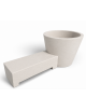 Panchina monoblocco con seduta e fioriera tonda in cemento - colore Bianco pietra - cm 230x129x100h - Conforme ai CAM