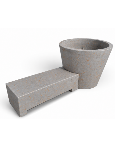 Panchina monoblocco con seduta e fioriera tonda in cemento - colore Grigio travertino - cm 230x129x100h - Conforme ai CAM