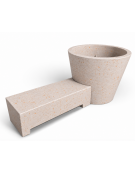 Panchina monoblocco con seduta e fioriera tonda in cemento colore Bianco travertino - cm 230x129x100h - Conforme ai CAM