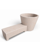 Panchina monoblocco con seduta e fioriera tonda in cemento colore Bianco travertino - cm 230x129x100h - Conforme ai CAM