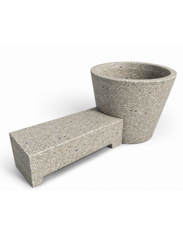 Panchina monoblocco con seduta e fioriera tonda in cemento - colore Grigio sabbiato - cm 230x129x100h - Conforme ai CAM
