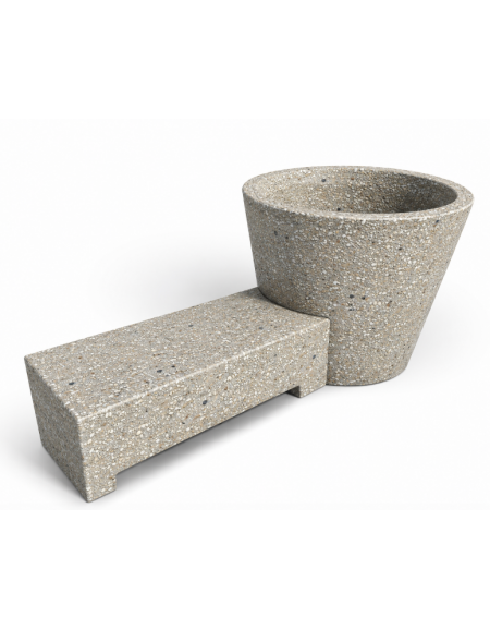 Panchina monoblocco con seduta e fioriera tonda in cemento - colore Grigio sabbiato - cm 230x129x100h - Conforme ai CAM
