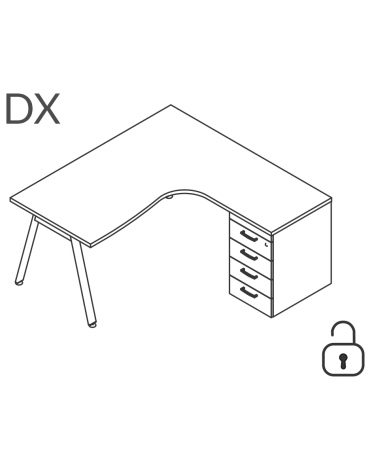 Workstation Dx con cassettiera portante e gambe inclinate - piano melaminico spessore mm 25 - Colori a scelta - cm 160x140x74h