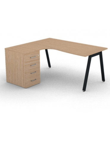 Workstation Sx con cassettiera portante e gambe inclinate - piano melaminico spessore mm 25 - Colori a scelta - cm 160x140x74h