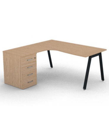Workstation Sx con cassettiera portante e gambe inclinate - piano melaminico spessore mm 25 - Colori a scelta - cm 160x160x74h