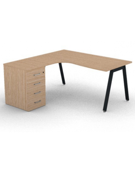 Workstation Sx con cassettiera portante e gambe inclinate - piano melaminico spessore mm 25 - Colori a scelta - cm 160x160x74h