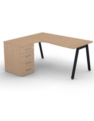 Workstation Sx con cassettiera portante e gambe inclinate - piano melaminico spessore mm 30 - Colori a scelta - cm 160x140x74,5h