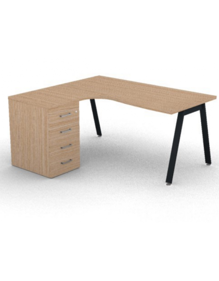 Workstation Sx con cassettiera portante e gambe inclinate - piano melaminico spessore mm 30 - Colori a scelta - cm 160x140x74,5h