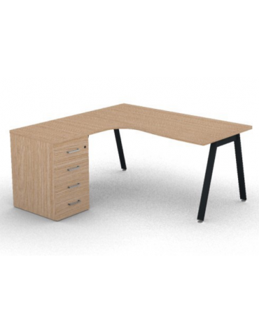 Workstation Sx con cassettiera portante e gambe inclinate - piano melaminico spessore mm 30 - Colori a scelta - cm 160x160x74,5h