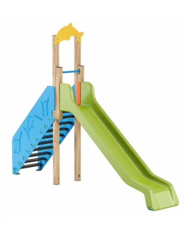 Scivolo Sali&scendi con pali in legno termotrattato e scivolo in polietilene - Altezza piattaforma cm 150 - cm 425x74x325h