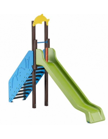Scivolo Sali&scendi con pali in plastica riciclata, scivolo in polietilene - piattaforma h cm 150 - cm 425x74x325h