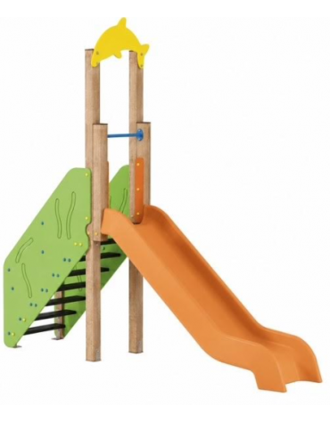 Scivolo Sali&scendi con pali in legno termotrattato, scivolo in polietilene - piattaforma h cm 120 - cm 329x74x296h