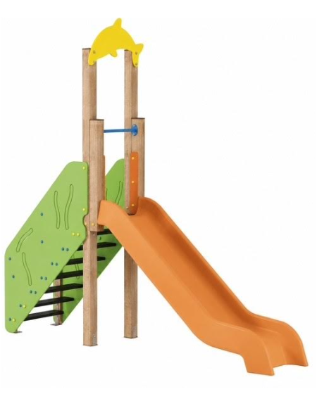 Scivolo Sali&scendi con pali in legno termotrattato, scivolo in polietilene - piattaforma h cm 120 - cm 329x74x296h