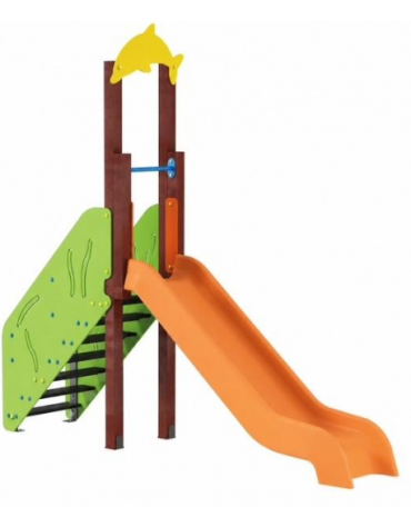 Scivolo Sali&scendi con pali in plastica riciclata, scivolo in polietilene - piattaforma h cm 120 - cm 329x74x296h