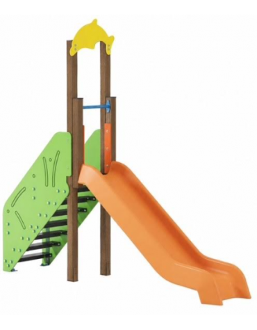 Scivolo Sali&scendi con pali in alluminio rifiniti in legno light, scivolo in polietilene - piattaforma h cm 120 -cm 329x74x296h