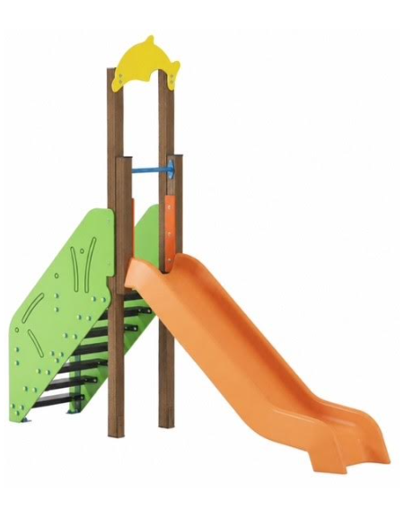 Scivolo Sali&scendi con pali in alluminio rifiniti in legno light, scivolo in polietilene - piattaforma h cm 120 -cm 329x74x296h