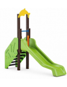 Scivolo Sali&scendi con pali in alluminio rifiniti in legno dark, scivolo in polietilene - piattaforma h cm 90 - cm 314x74x265h