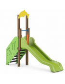 Scivolo Sali&scendi con pali in alluminio rifiniti in legno light, scivolo in polietilene - piattaforma h cm 90 - cm 314x74x265h