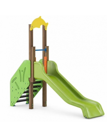 Scivolo Sali&scendi con pali in alluminio rifiniti in legno light, scivolo in polietilene - piattaforma h cm 90 - cm 314x74x265h