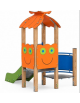 Mini torre singola con tetto, struttura in legno di pino termotrattato, scivolo dritto in acciaio e step - cm 158x207x232h