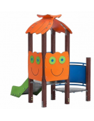 Mini torre singola con tetto, struttura in plastica riciclata, scivolo dritto in acciaio e step - cm 158x207x232h