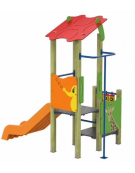 Torre singola baby con tetto, pali in legno di pino nordico, scivolo in polietilene e pannello attività - cm 169x285x287h