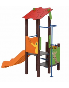 Torre singola baby con tetto, pali in plastica riciclata, scivolo in polietilene e pannello attività - cm 169x285x287h