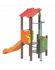 Torre baby con tetto, pali in alluminio rifiniti in legno light, scivolo in polietilene e pannello attività -cm169x285x287h