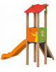 Torre singola con tetto, pali in legno termotrattato, scivolo in polietilene e pedana arrampicata - cm 192x291x317h