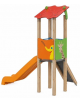 Torre singola con tetto, pali in legno di pino nordico, scivolo in polietilene rotazionale e pedana arrampicata -cm 192x291x317h